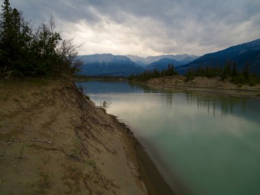 Views upriver from Athabasca Island, Jasper National Park